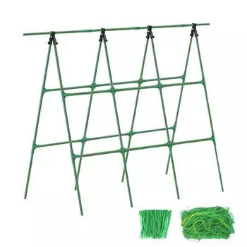 Огуречная шпалера для сада 48 дюймов А-образный набор шпалер для растений с сеткой и стяжками Шпалера для поддержки вьющихся овощей для огурцов помидоров винограда зелёный