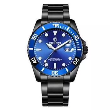 OH Watch 30M Водонепроницаемые часы для дайвинга с датой, светящимся циферблатом и защитой от обратного вращения, металлическим ремешком, кварцевые мужские (Синий х Черный)