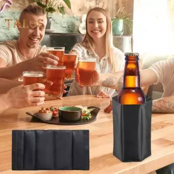 Охладитель для вина, мешок для льда, портативный быстрозамерзающий гель, складная лента-застежка, универсальный уличный охладитель для бутылок пива для пикника, напитков, шампанского чёрный