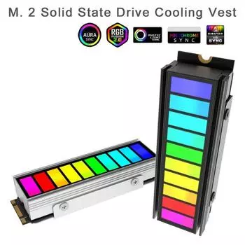 Охладитель жесткого диска ARGB Sync M.2 Радиатор SSD с термосиликоновой подушкой Универсальный простой в использовании радиатор охлаждения SSD чёрный