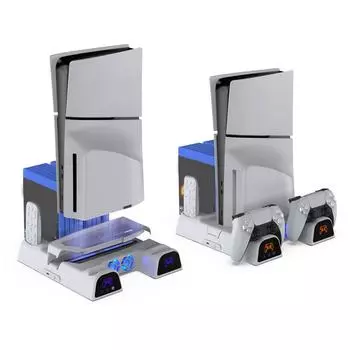 Охлаждающая подставка для игровой консоли с двумя контроллерами, зарядная станция, пульт дистанционного управления, игровые слоты Groove белый