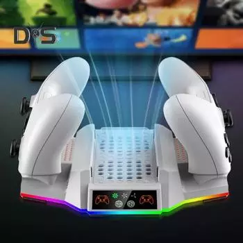 Охлаждающая подставка для игровой консоли с зарядной станцией для двух контроллеров, вертикальная охлаждающая подставка с RGB-подсветкой и портом USB 2.0 для Xbox S белый