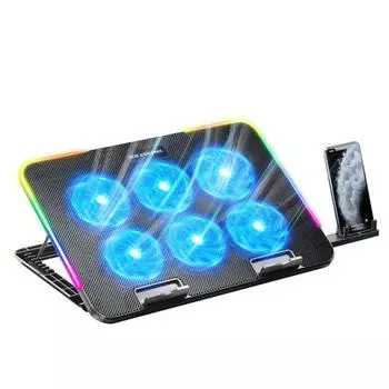 Охлаждающая подставка для ноутбука RGB, игровой кулер для ноутбука с 7 световыми эффектами, регулируемая по высоте малошумная охлаждающая подставка для ноутбука с вентилятором