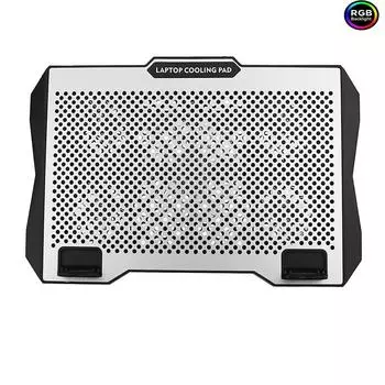 Охлаждающая подставка для ноутбука с большим вентилятором, 2 USB-портами и держателем для телефона, 6 регулировками высоты и скорости вращения вентилятора для ноутбуков 12–17 дюймов белый