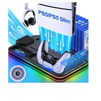 Охлаждающая подставка с RGB подсветкой для контроллера PS5 Slim PS5, зарядное устройство, светодиодный охлаждающий вентилятор, док-станция для Sony Playstation 5, аксессуары для PS5 CHINA чёрный
