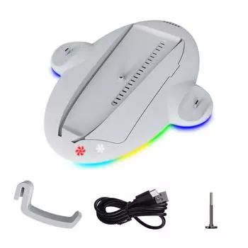 Охлаждающая станция для зарядки, охлаждающая подставка для контроллера, эффективное рассеивание тепла, цветная подсветка RGB, эффективное зарядное устройство для консоли PS5 Slim 27*22.5*2.5cm белый