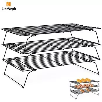 Охлаждающая стойка, 3-уровневая, штабелируемая, проволочная, для выпечки, с откидными ножками, для охлаждения выпечки, печенья, пончиков чёрный