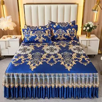 Охлаждающая юбка-наволочка для лета colcha de cama queen, покрывало в цветочном стиле, кружевная простыня 180x220 с противоскользящими ремнями 3pcs 150x200cm