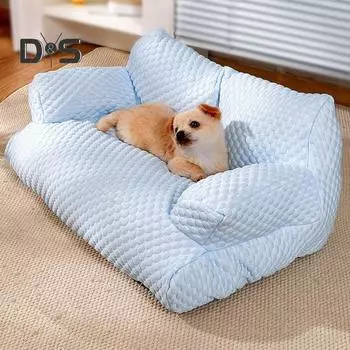 Охлаждающий диван-кровать для домашних животных, летняя охлаждающая кровать, спальный диван, мягкий, удобный, с хлопковым наполнителем, гнездо для маленьких, средних и больших собак, кошек синий
