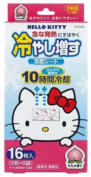 Охлаждающий лист Kiyo Pyrethrum Hello Kitty с ароматом персика на 10 длинных холодных и теплых листов (16 листов/для детей) (Охлаждение/Длится часов)