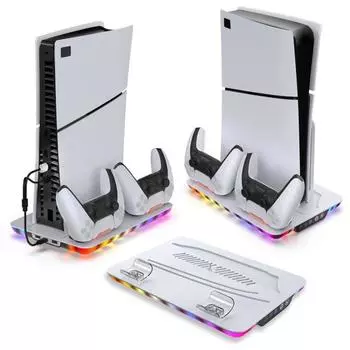 Охлаждающий вентилятор, зарядная док-станция с двумя контроллерами, высокая эффективность охлаждения, динамическая RGB-подсветка, регулируемая охлаждающая станция для PS5 белый