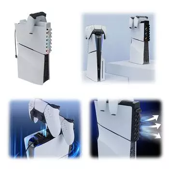 Охлаждающий вентилятор, зарядная станция для двух контроллеров с RGB-подсветкой, бесшумный улучшенный вентилятор охлаждения для консоли PS5 Slim и контроллера белый