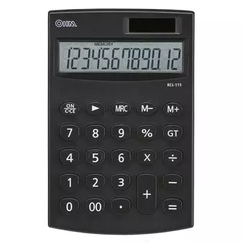 Ohm Electric 12 Digit Desk Calculator Power Width 90 x Height 140 x Depth 24mm (OHM) (2 Supply/Black) KCL-115