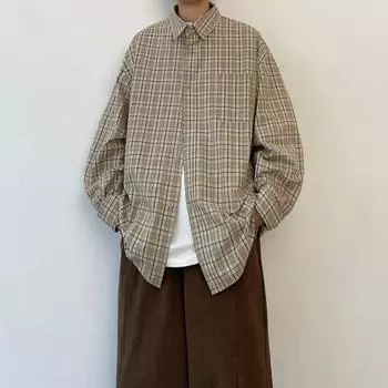 Ohod осень и зима новая японская нейтральная ретро повседневная рубашка с длинными рукавами свободная рубашка в клетку цвета хаки для мужчин M хаки