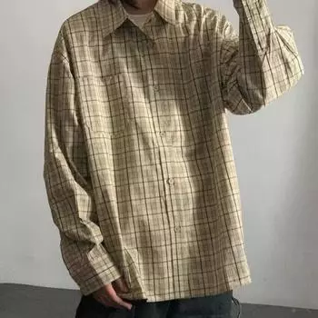 Ohod осень и зима новая японская нейтральная ретро повседневная рубашка с длинными рукавами свободная рубашка в клетку цвета хаки для мужчин M хаки
