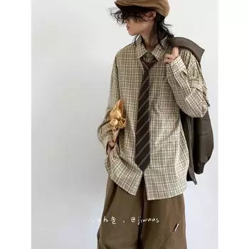 Ohod осень и зима новая японская нейтральная ретро повседневная рубашка с длинными рукавами свободная рубашка в клетку цвета хаки для мужчин M хаки