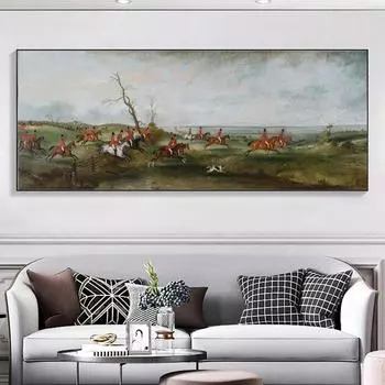 Охота в Бельвуар-Вейл, холст, картина, настенное искусство на лугу, сцена охоты на лису, принты для плакатов для гостиной, домашний декор, без рамки 20*40cm