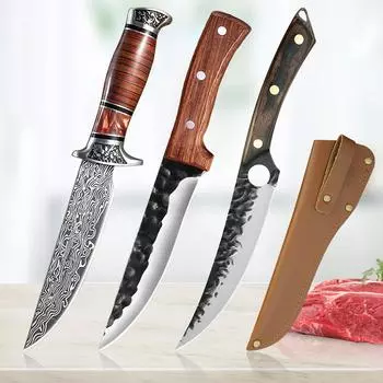 Охотничий нож, нож мясника из нержавеющей стали, нож для мяса, нож для рыбалки, кемпинга, нож шеф-повара с ножнами