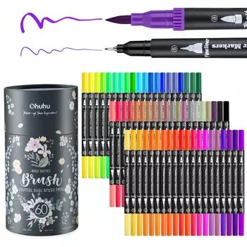 Ohuhu Art Marker 60 Brush Watercolor Fude Fine Picture Coloring Storage Case Included Pen, Colors, Tip, Pen, Water-based, Type, Fude/Extra Brush,