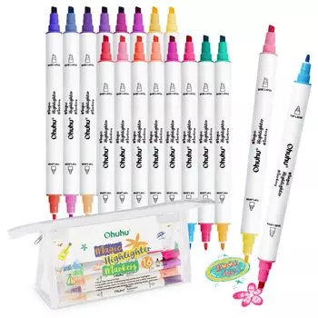 Ohuhu Highlighter 32 Color Line Highlighter 16 Storage Case В комплекте Ручка, Набор, Маркер, Тонкий/Жирный, Маркер, Ручка на водной основе, Надпись, Блокнот,