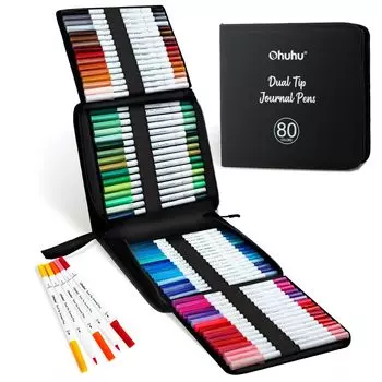 Ohuhu Illustration Marker Fine Pen 80 Color Set Акварельная ручка для иллюстраций Кисточка с наконечником Двойной маркер Цветная ручка Раскраска Блокнот для рисования