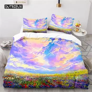 Oil Painting Duvet Cover Art Microfiber Landscape Romantic Comforter Cover Bedding for Kids Teen Adults Bedrooms Decorated EU single(135x200cm)