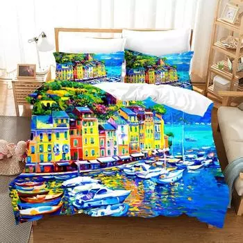 Oil Painting Van Gogh Star Sky Bedding Set Queen King Size Bedroom Decor Quilt Cover Pillowcase 2/3 Pcs Bed Linen Home Textile EU single(135x200cm)