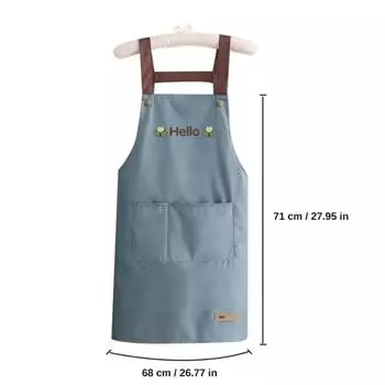 Oil-proof Kitchen Aprons Large Pocket Cooking Aprons New Working Clothes синий