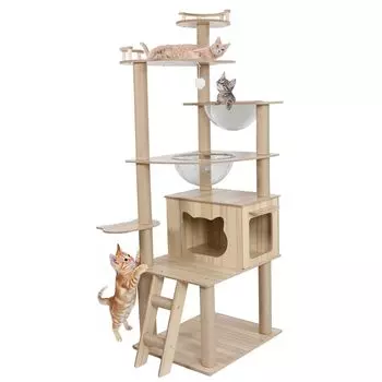 Ojisofu Cat Tower Slim Для больших кошек Многократная прозрачная заточка когтей Кошка Легко залезть Легко закруглить угол Можно использовать в и для наблюдения за космосом
