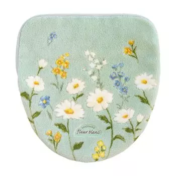 OKA Fleur Blanc Toilet Lid Cover Drenimo Type Green Floral Regular (O/U/Cleaning/Heating) (Washable, Adsorption, Paste, Pattern, Feminine, Type)