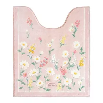 OKA Fleur Blanc Toilet Long 75cm x Pink Floral Mat, Size, Approx. 63cm, (Washable, Long, Pattern, Feminine)