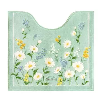 OKA Fleur Blanc Toilet Mat Regular 55cm x 60cm Green Floral Pattern Approx. (Washable Feminine)