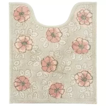 OKA Floria Toilet Mat Long Approximately 75cm x 63cm Beige in Wilton floral (Made Japan, weave, pattern, Scandinavian, anti-slip treatment, washable,