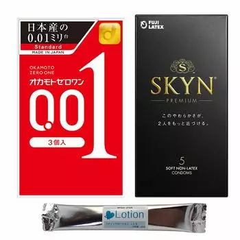 Okamoto Zero One 001 3 pieces Fuji Latex Skin Premium 5 pieces condom with 1 stick lotion set skyn contraceptive condom 2 box set 0.01