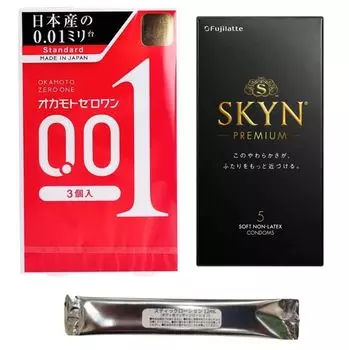 Okamoto Zero One 001 3 штуки Fuji Latex Skin Premium 5 штук набор с лосьоном-стиком презерватив skyn контрацептивный презерватив набор из 2 коробок 0.01