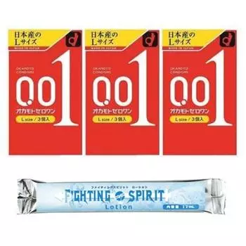 Okamoto Zero One размер L 3 шт. коробка Лосьон Fighting Spirit 12 мл 0,01 мм (3 набора) +