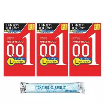 Okamoto Zero One размер L много желе 3 шт x 3 шт 1 лосьон для борьбы включен 0,01 мм +