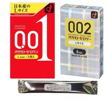 Okamoto Zero One размер L Zero Two размер L Презерватив размер L набор из 2 коробок с 1 стиком-лосьоном 0.01 0.02