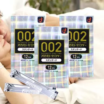 Okamoto Zero Two Standard 12 2 стик-лосьона Презервативы в скрытом Презерватив Скин 0.02 Презервативы, штуки, набор из 3 штук, в комплекте, упаковка, Контрацептив,