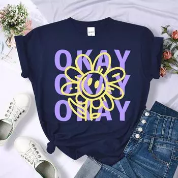 Okay Happy Expression Design Летняя футболка с 3D-принтом Женская спортивная дышащая повседневная уличная одежда с коротким рукавом и круглым вырезом Летние футболки в стиле хип-хоп S