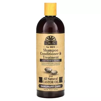 Okay Pure Naturals, Шампунь, кондиционер и средство для лечения, 3 в 1 для волос и бороды, для мужчин, 16 унций (473 мл)
