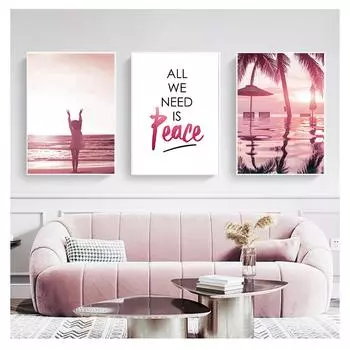 Океан Фламинго пляж кокосовая пальма плакаты на скандинавскую тему и принты настенные панно для декора гостиной настенная живопись на холсте розовый 21cm30cm NoFrame