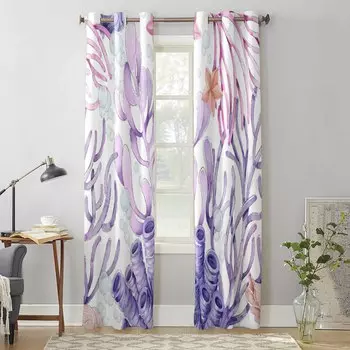 Океан Коралловые морские звезды акварельные оконные шторы для гостиной, спальни, современные кухонные жалюзи, шторы, шторы 135W x 60H(cm) x1