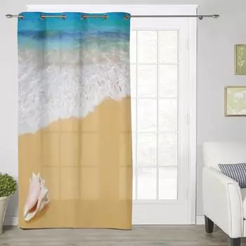 Океан с песчаным пляжем, оконные шторы для гостиной, спальни, роскошные современные кухонные шторы, тканевые шторы 135W x 60H(cm) x1