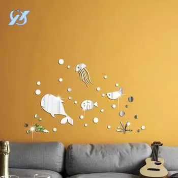 Океаническая рыба зеркало украшение акриловая самоклеящаяся наклейка на стену комната спальня гостиная украшение