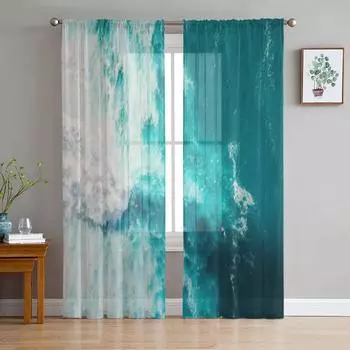 Океанская волна на пляже, прозрачная занавеска для гостиной, современная вуаль, тюлевые оконные шторы для спальни, кухни, шторы 135W x 114H(cm)