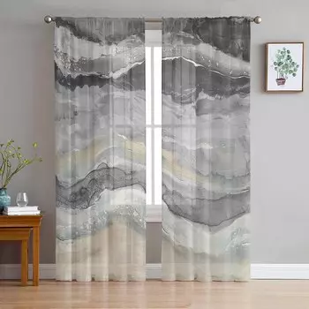 Океанские волны и пляжный градиент абстрактные серые прозрачные шторы для детской спальни гостиной вуаль оконные шторы тюль драпировки W135 x H114cm