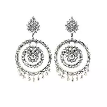 Окисленные зеркальные серебряные афганские стильные двойные круглые серьги с цветком в традиционном стиле ручной работы Чандбали для женщин и девочек