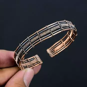 Окисленный браслет Банле тумака медной проволоки обернутый регулируемый Adjustable коричневый