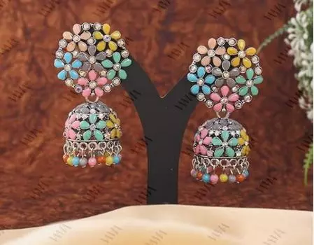 Окисленный Радужный Камень Серебряный Подвесной